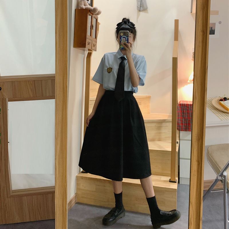Uniform Graduation Class Uniform High School Student Summer  Long Dress Korean Academy Style Set