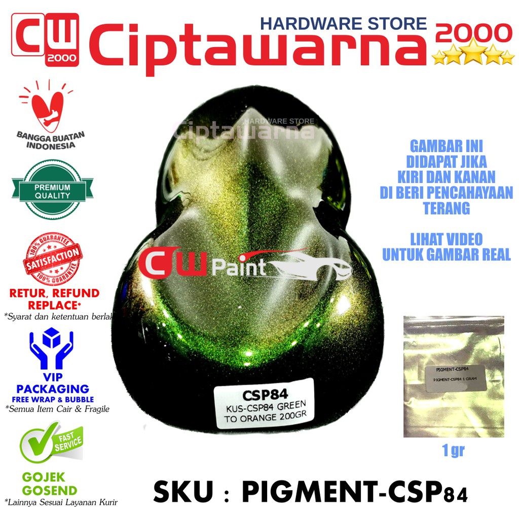 CWPAINT PIGMENT BUBUK 1GR CAT BUNGLON 2-3 WARNA GREEN TO ORANGE CSP84