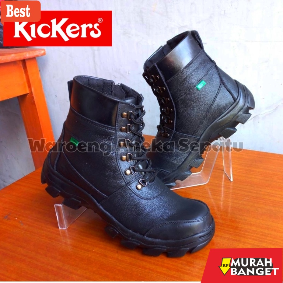Boot pria terbaru- Sepatu Kickers King Zippers Pria Resleting Tali Kulit Asli Sepatu Boots Safety Tu