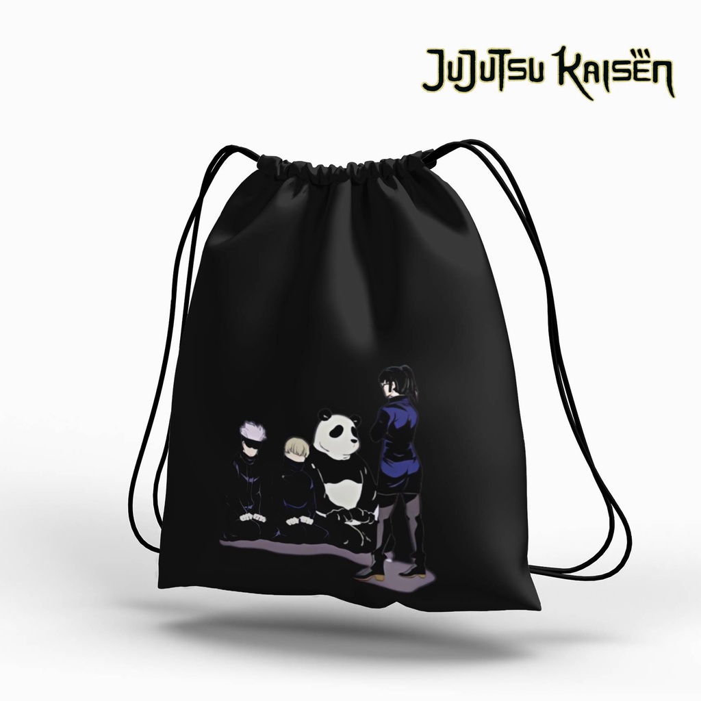 Stringbag Hitam Anime Jujutsu kaisen tas serut canvas blacu premium string bag