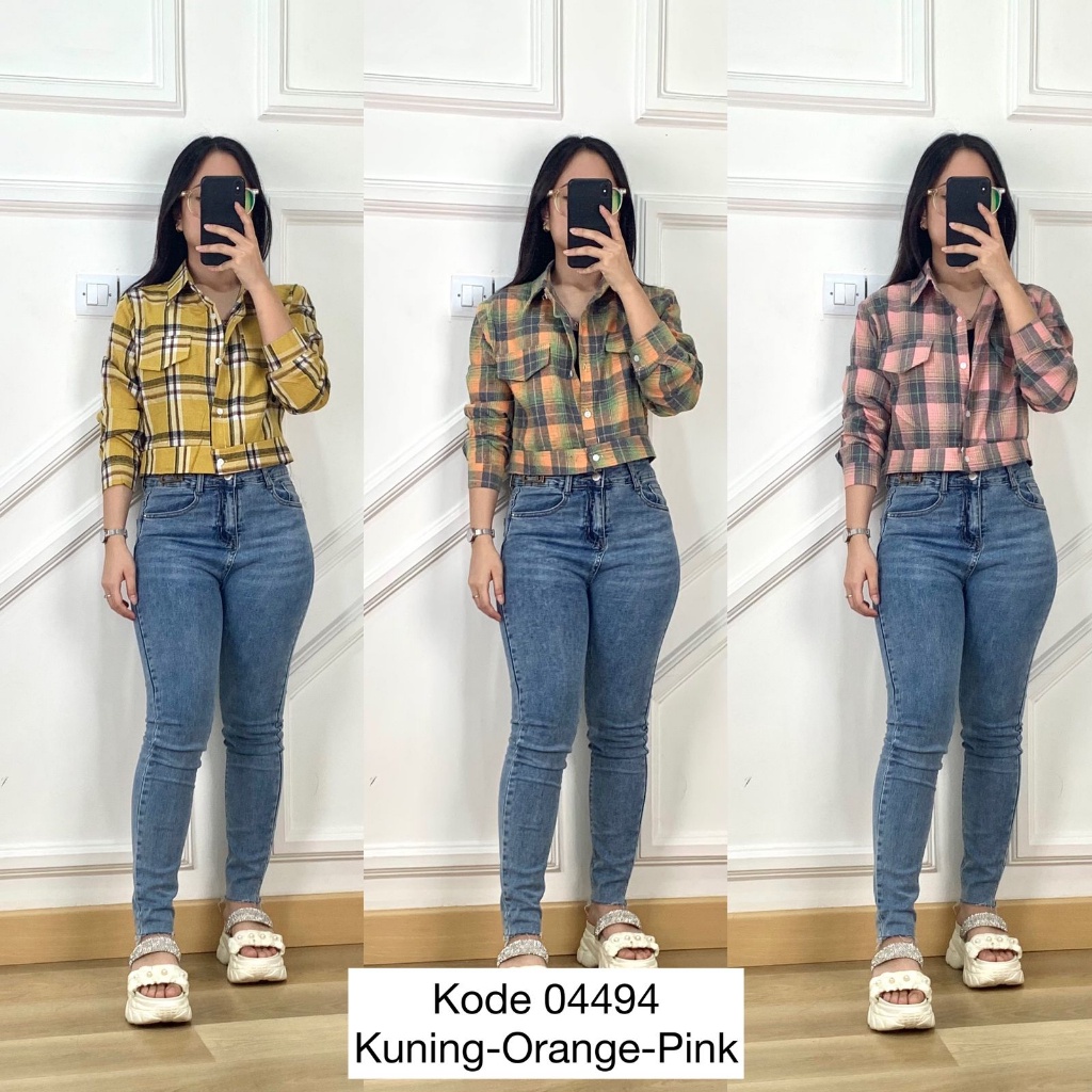 Kemeja Kotak Kotak Wanita Crop I Kemeja Kotak Kotak Crop I Kemeja Kotak Crop