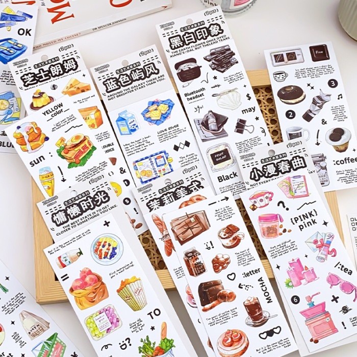 

2 Lembar Stiker Deco Makanan Snacks Stickers Laptop HP Anti Air Decorative Daily Journal Stiker Scrapbook DIY 079