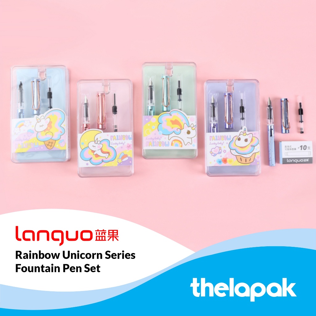 

Pulpen Pena Languo Rainbow Unicorn Series Fountain Pen Set Tinta Biru