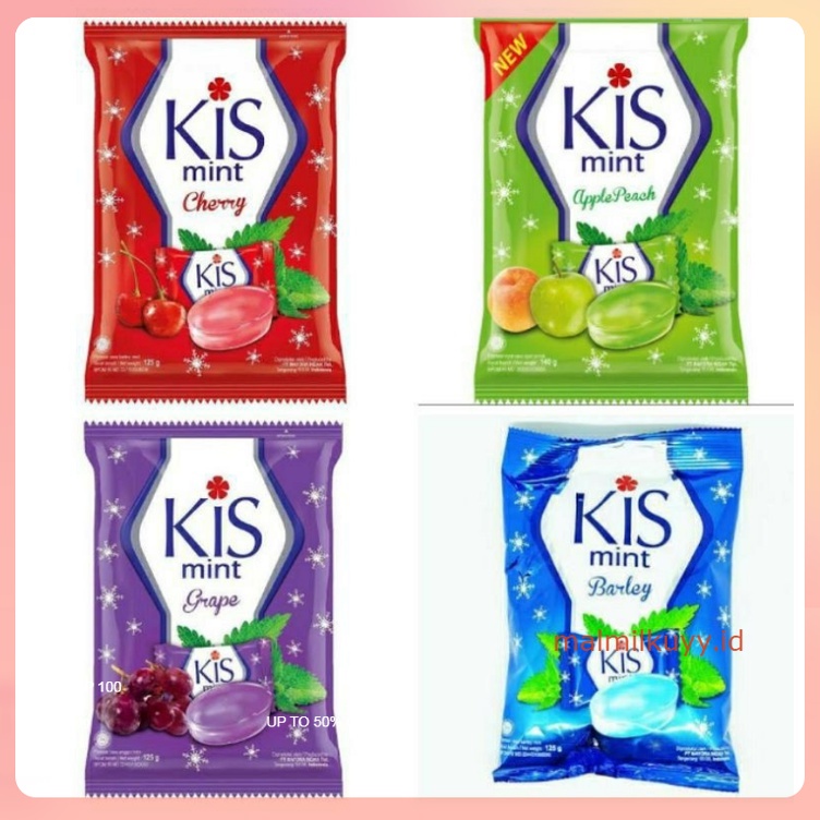 

PERMEN KIS MINT 125 GRAM CHERRY BARLEY GRAPE APPLE 1 PACK ISI 50 BUTIR UNGU BIRU HIJAU MERAH CEMILAN ANAK GROSIR MURAH MAYORA MAKANAN RINGAN KISS APEL gr 125gr