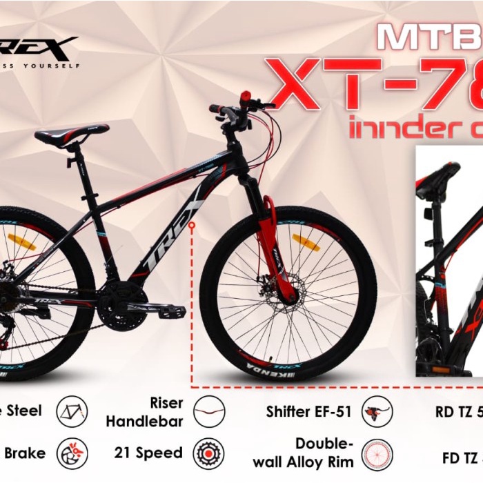 Sepeda Gunung MTB 26 TREX XT 780 21Speed - Htam Tosca K7R ORIGINAL Produk