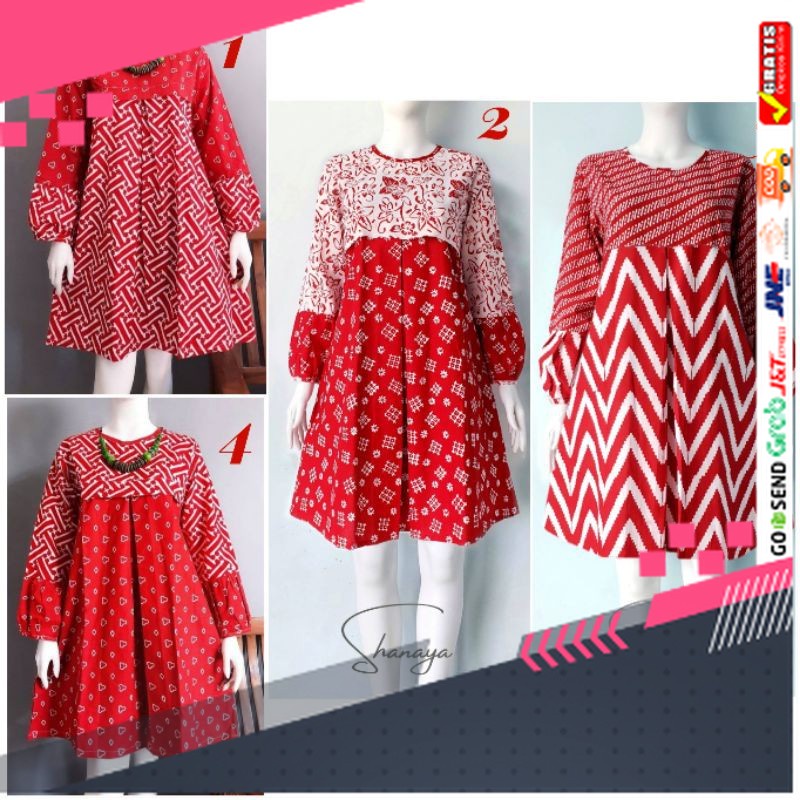 BATIK STYLE JAWA KEREN TERLARIS /Shanaya Batik Edisi Kemerdekaan Tunik Batik Merah Putih Seling bati