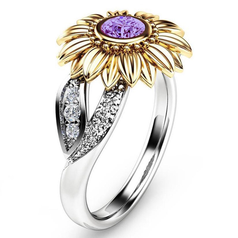 Goldkingdom Aksesoris Perhiasan Fashion Ready Stock Cincin Bunga Baru Berlapis Emas Krisan Bunga Matahari Warna Pemisahan Cincin Aksesoris Pesta Eropa Dan Amerika.