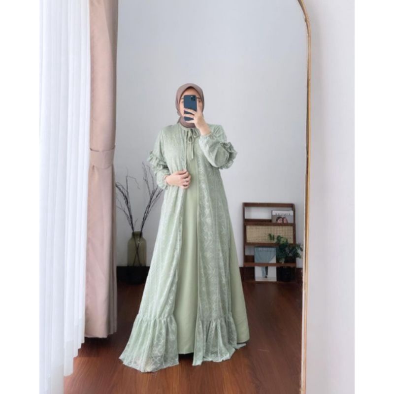 Terbaru ✨ Gamis Syari Wanita Ready Stok♡Green Sage Dress Hijau Sage Mint♡Nagya Anggun Aisyah Regumi 
