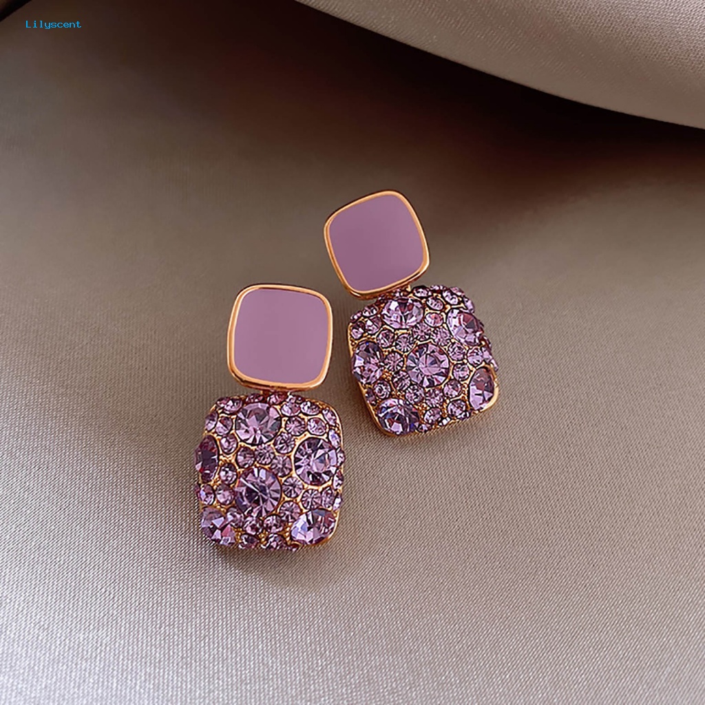 Lilyscent 1pasang Cahaya Mewah Menjuntai Anting-Anting Aksesoris Pakaian Pesona Ungu Faux Kristal Stud Earrings Eropa Dan Amerika