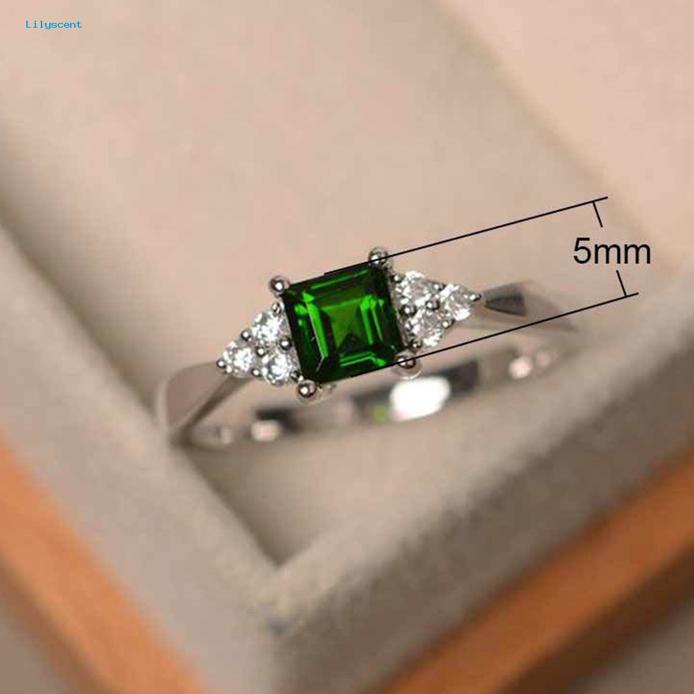 Lilyscent Fashion Wanita Square Cut Cubic Zirconia Hias Cincin Pertunangan Perhiasan Hadiah