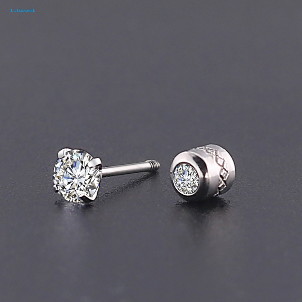 Lilyscent Anting Kubik Bulat Untuk Pria Round Cubic Zirconia Titanium Steel Studs Desain Klasik