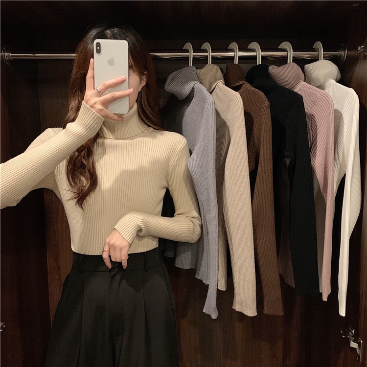 TOPGROSIR TG1662 Top Knit Turtleneck Warna Solid Inner Knit Wanita Lengan Panjang Korean Style Import