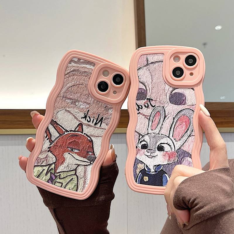 Couples！Zootopia Nick &amp; Judy Soft Case iP iPhone 7 8 Plus SE 2020 X XR XS Max 11 12 13 14 Pro Max FTD Pink Wave Casing Apple