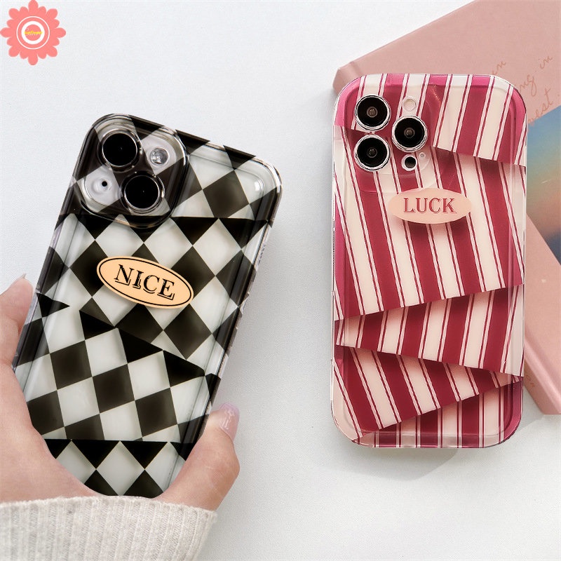 IPHONE Couple Case Kompatibel Untuk Iphone14 13 11 12 Pro Max 7Plus XR 7 6 8 6s Plus X XS Max SE 2020 Art Stripe Berlian Pola Tidak Teratur Lembut Tpu Shockproof Airbag Phone Cover