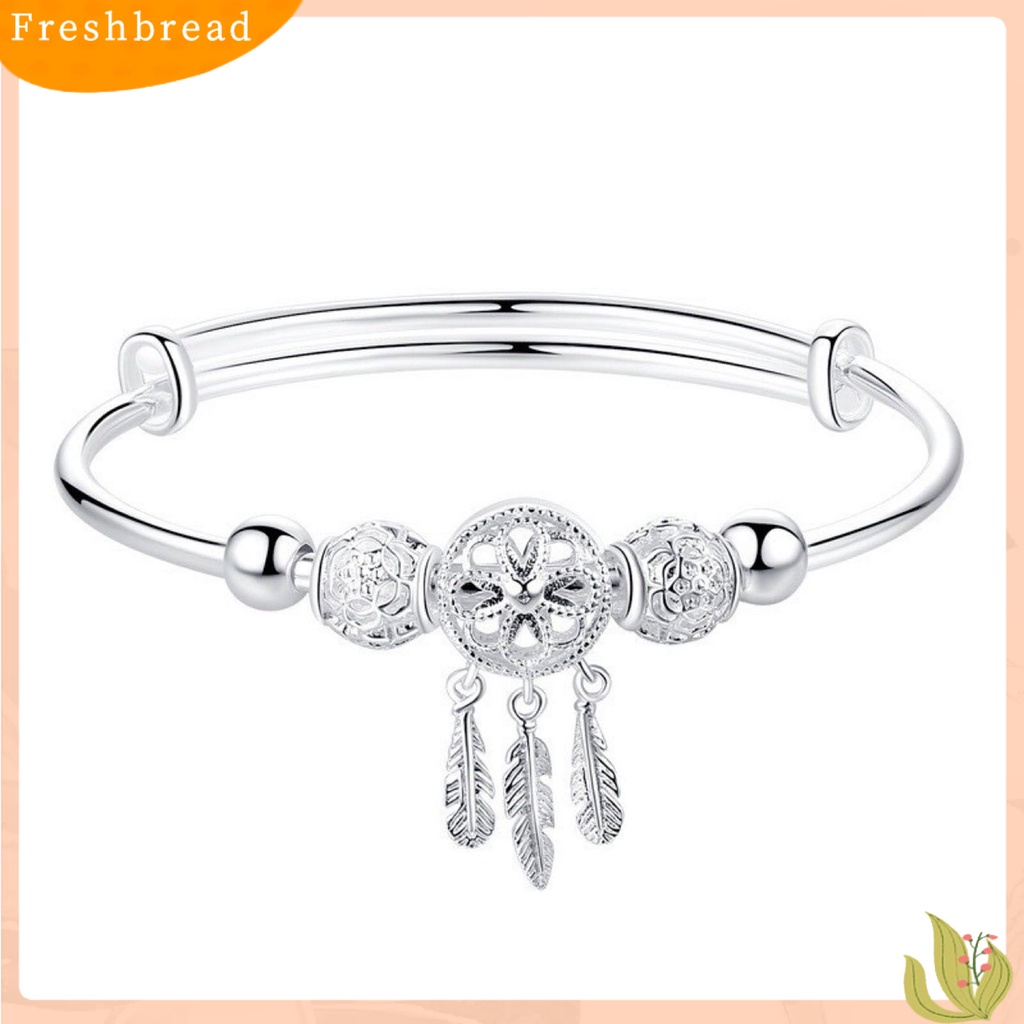 &lt; Freshbread &gt; Wanita Gelang Bentuk Lingkaran Manik Bulat Elegan Dipoles Mudah Cocok Dengan Warna Silver Keadaan Yang Dapat Disesuaikan Keadaan Yang Dapat Disesuaikan Bulu Rumbai Lady Bangle Hadiah