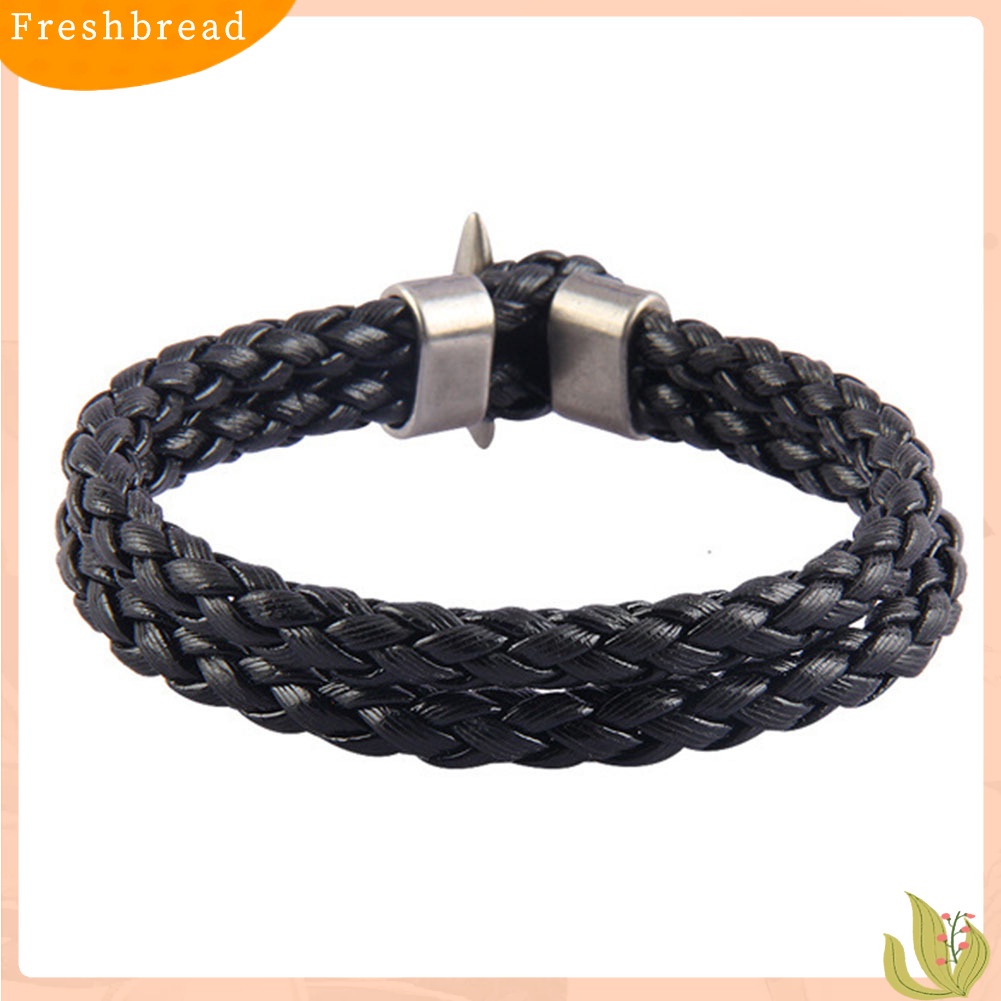 &lt; Freshbread &gt; Pria Kulit Imitasi Dikepang Multilayer Gelang Bangle Handmade Pergelangan Tangan Perhiasan Hadiah