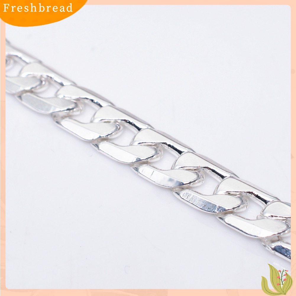 &lt; Freshbread &gt; 8mm Fashion Perak Disepuh Curb Rantai Gelang Bangle Wanita Pria Perhiasan Pesta