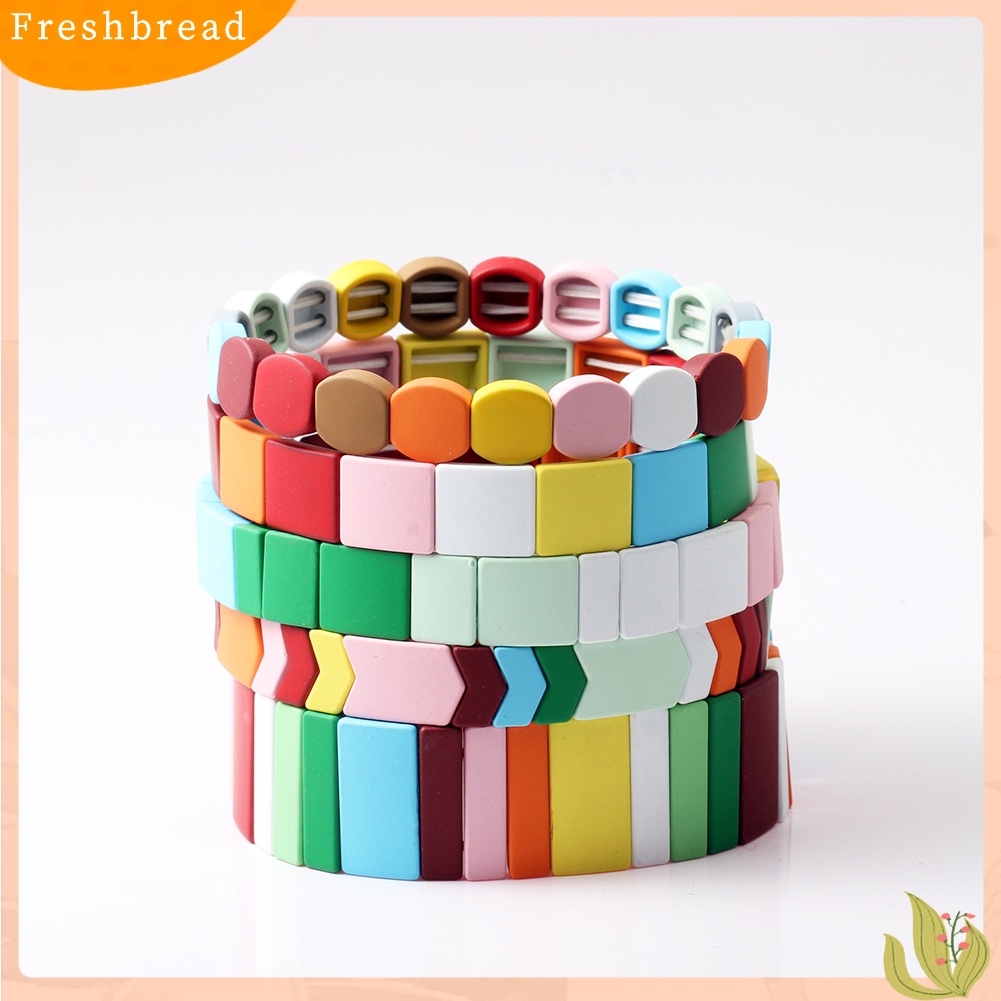 &lt; Freshbread &gt; Fashion Pria Wanita Pelangi Manik-Manik Persegi Pesona Gelang Bangle Perhiasan Hadiah Xmas