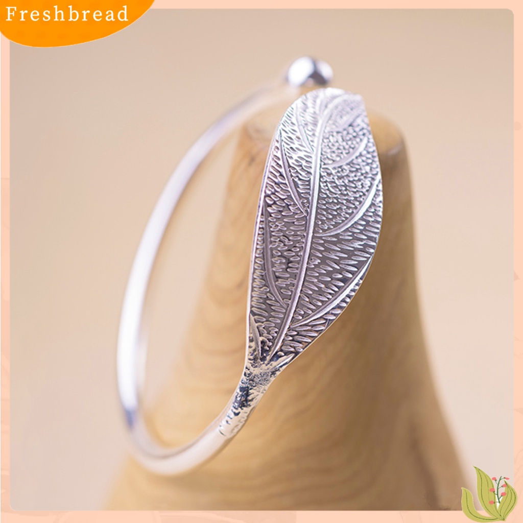 &lt; Freshbread &gt; Gelang Daun Sederhana Bersinar Adjustable Pembukaan Ujung Perak Disepuh Hias Hadiah Wanita Leaf Bangle Wrist Cuff Jewelry Untuk Pernikahan