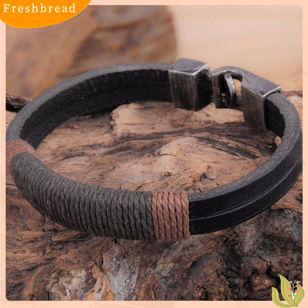 &lt; Freshbread &gt; Pria Vintage Lebar Faux Kulit Gelang Alloy Gesper Gelang Cuff Perhiasan Hadiah