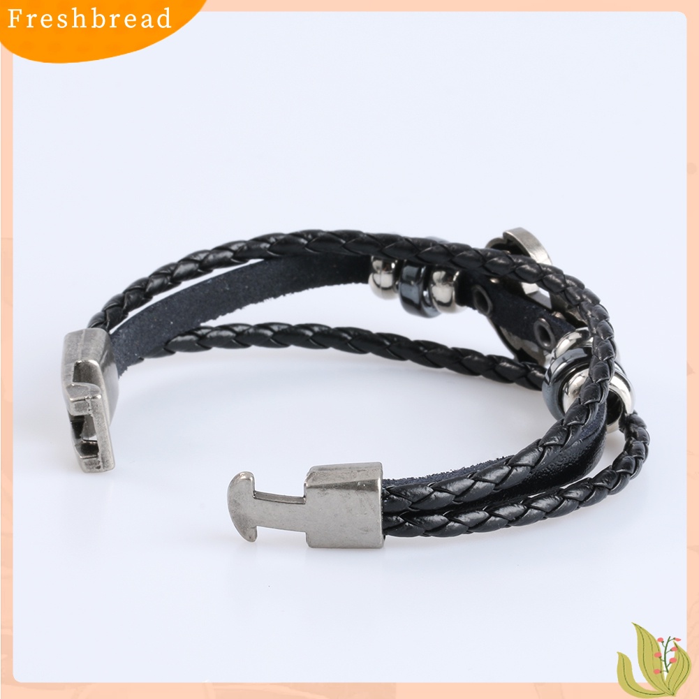 &lt; Freshbread &gt; Pria Vintage Logam Jangkar Baja Bertabur Surfer Kulit Imitasi Bangle Cuff Gelang