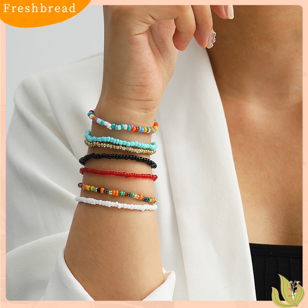 &lt; Freshbread &gt; 7Pcs Gelang Wanita Manik-Manik Perhiasan Warna-Warni Manik-Manik Warna Kontras Elastis Gelang Kaki Gelang Kaki Untuk Pantai