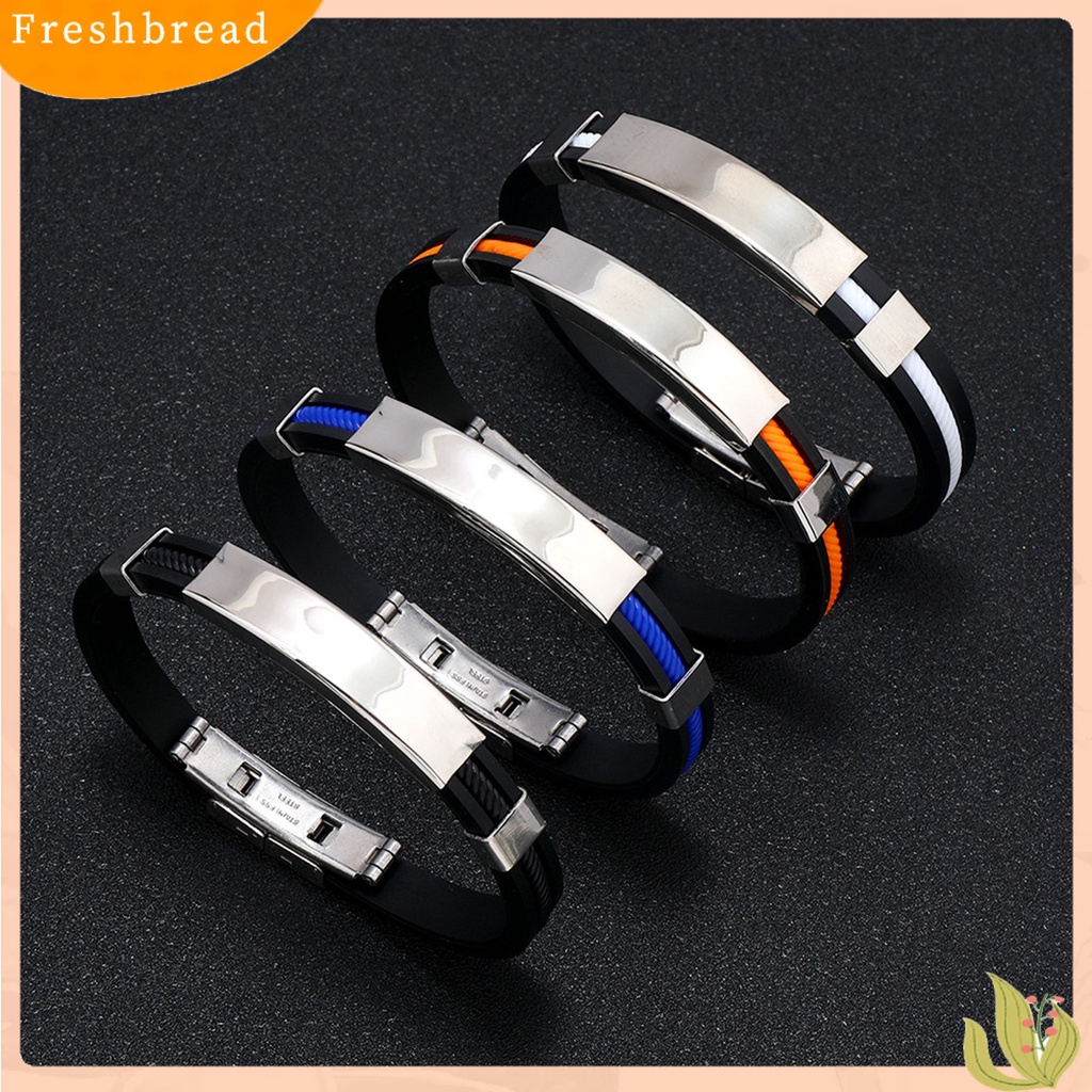 &lt; Freshbread &gt; Pria Gelang Silikon Elastis Adjustable Gesper Minimalis Poles Hias Dekorasi Bebas Alergi Trendi Pria Gelang Stainless Steel Aksesori Perhiasan