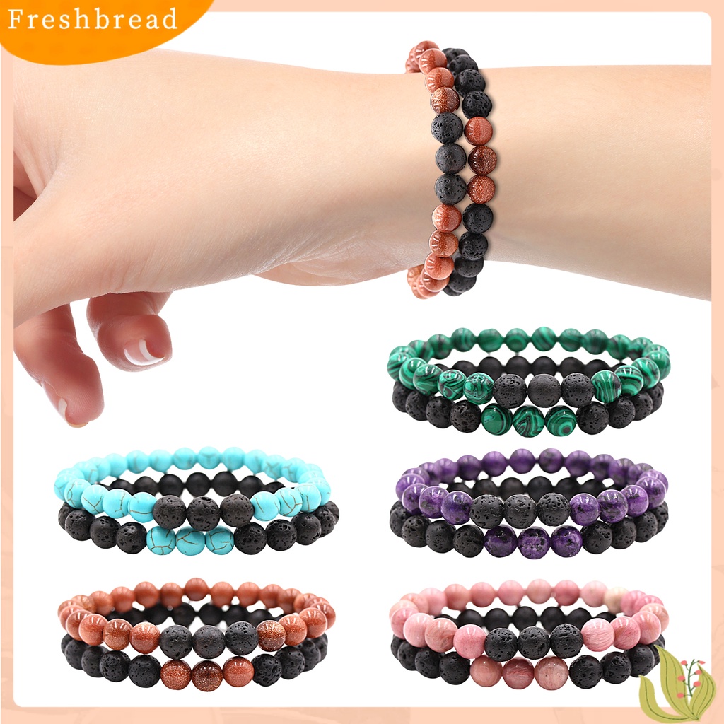 &lt; Freshbread &gt; 2Pcs Gelang Yoga Trendi Menawan Tali Elastis Pasangan Jarak Hitam Putih Gelang Untuk Kekasih