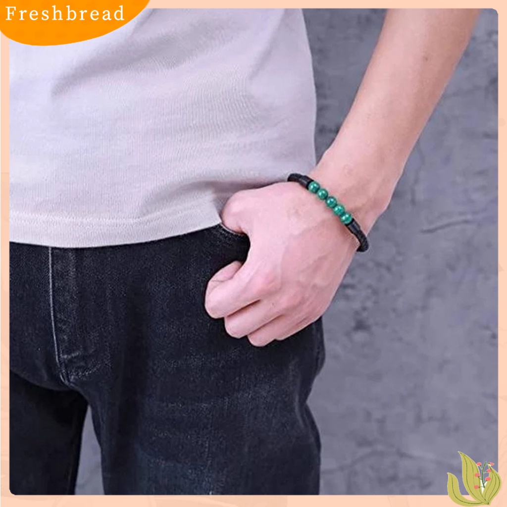 < Freshbread > Pria Gelang Gaya Sederhana Ultra-Ringan Tali Kulit Dikepang Tahan Aus Mudah Dipakai Hias Alloy Batu Manik Gelang Unisex Bangle Dekorasi Untuk Laki-Laki