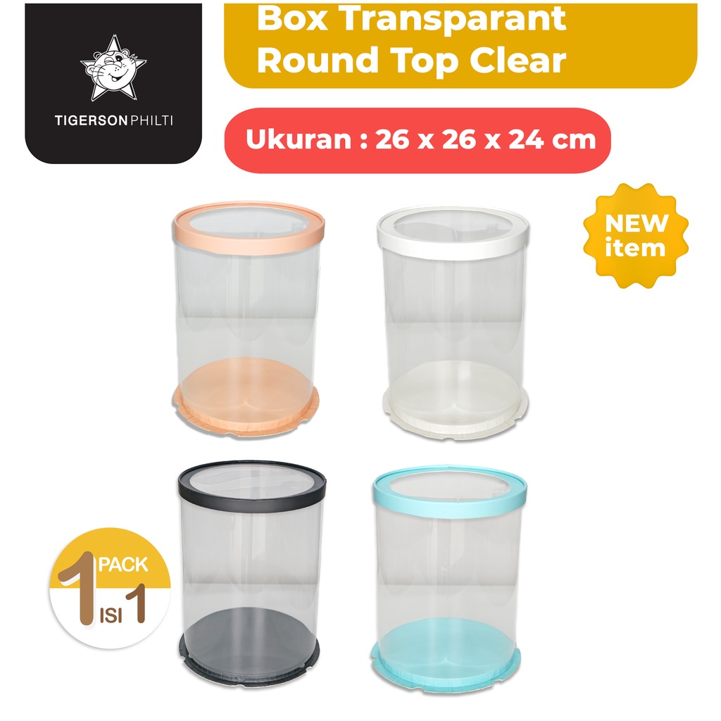 

Cake Box Top Clear Round Mika Transparant/ Packaging Kue 26x26x31 cm