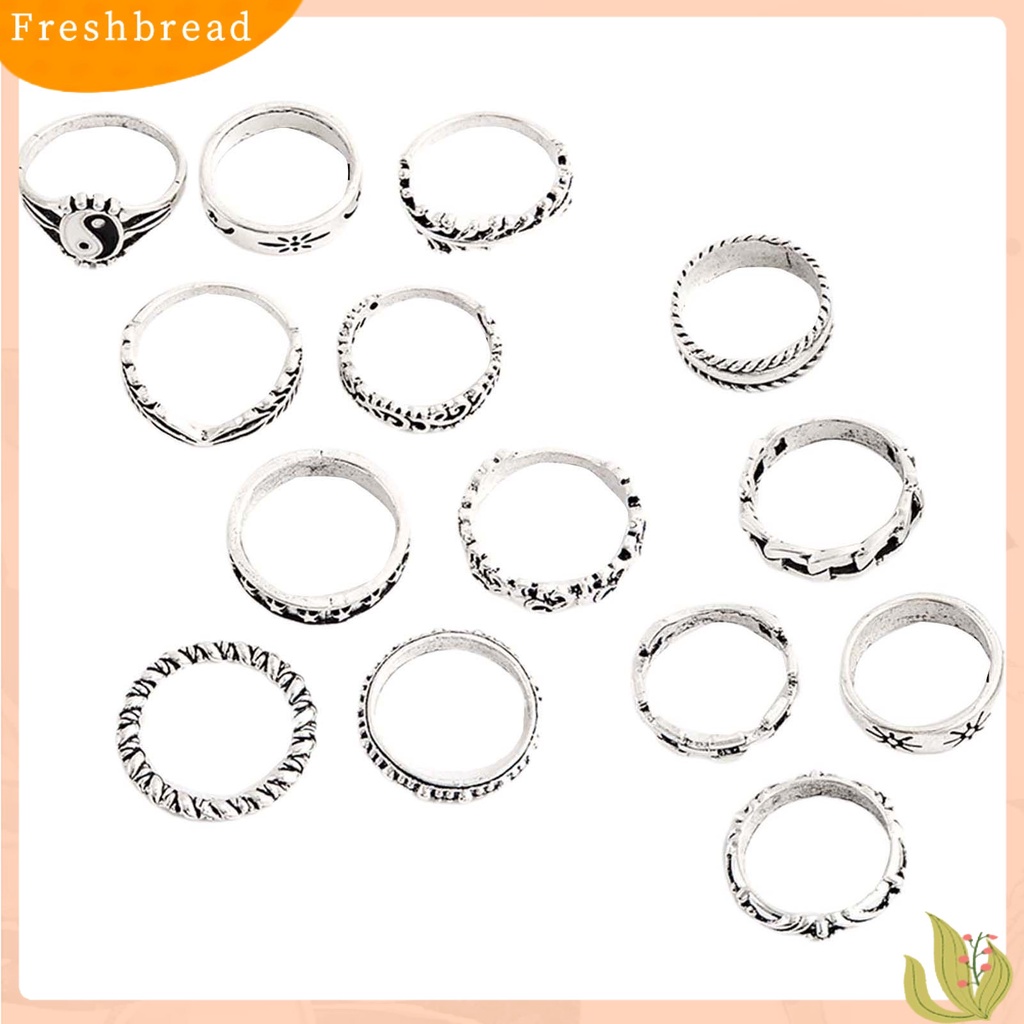 &lt; Freshbread &gt; 14 Pcs Knuckle Rings Stackable Tai Chi Wanita Indah Semua Pertandingan Jari Cincin Perhiasan Aksesoris