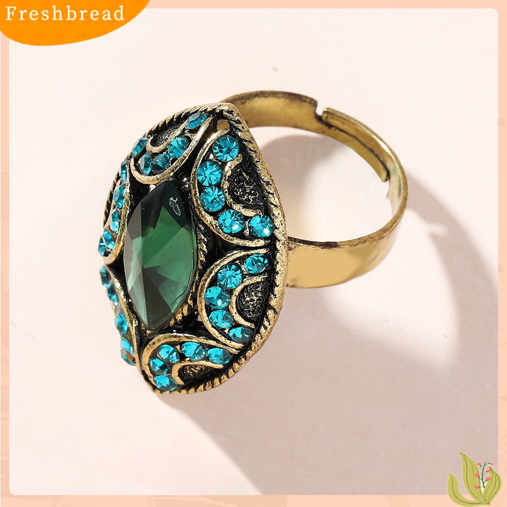 &lt; Freshbread &gt; Opening Adjustable Women Ring Alloy Oval Berlian Imitasi Berlebihan Cincin Perhiasan Aksesori