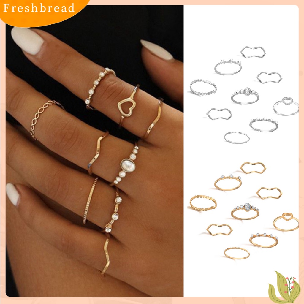 &lt; Freshbread &gt; 9pcs/Set Lady Finger Ring Set Cincin Indah Vintage Simple Kreatif Untuk Hadiah