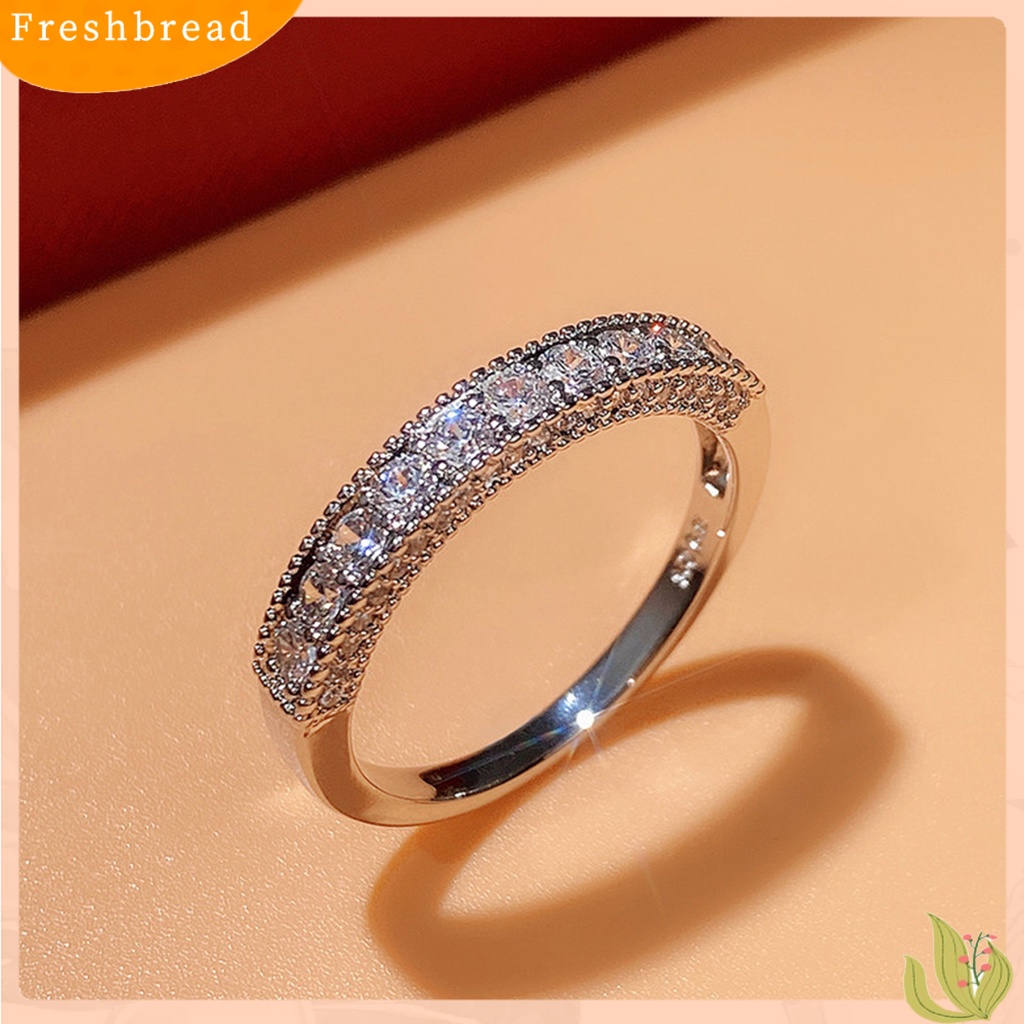 &lt; Freshbread &gt; Unisex Cincin Bulat Cubic Zirconia Perhiasan Bersinar Terang Kilau Jari Cincin Hadiah Hari Kasih Sayang