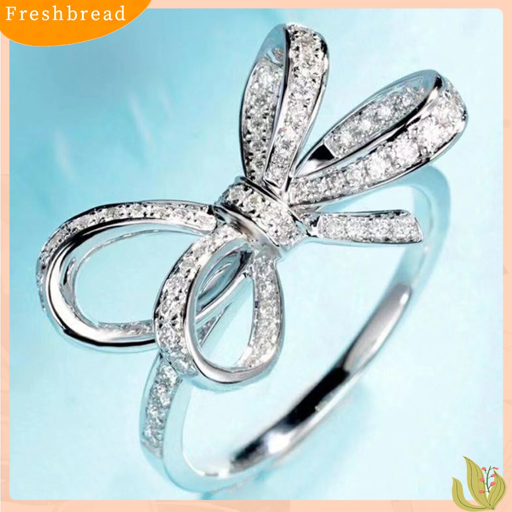 &lt; Freshbread &gt; Wanita Elegan Cubic Zirconia Bertatahkan Busur Jari Cincin Hadiah Perhiasan Pesta Pernikahan