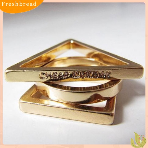 &lt; Freshbread &gt; 3Pcs Set Cincin Kombinasi Lingkaran Persegi Segitiga Geometris Emas Lucu Wanita