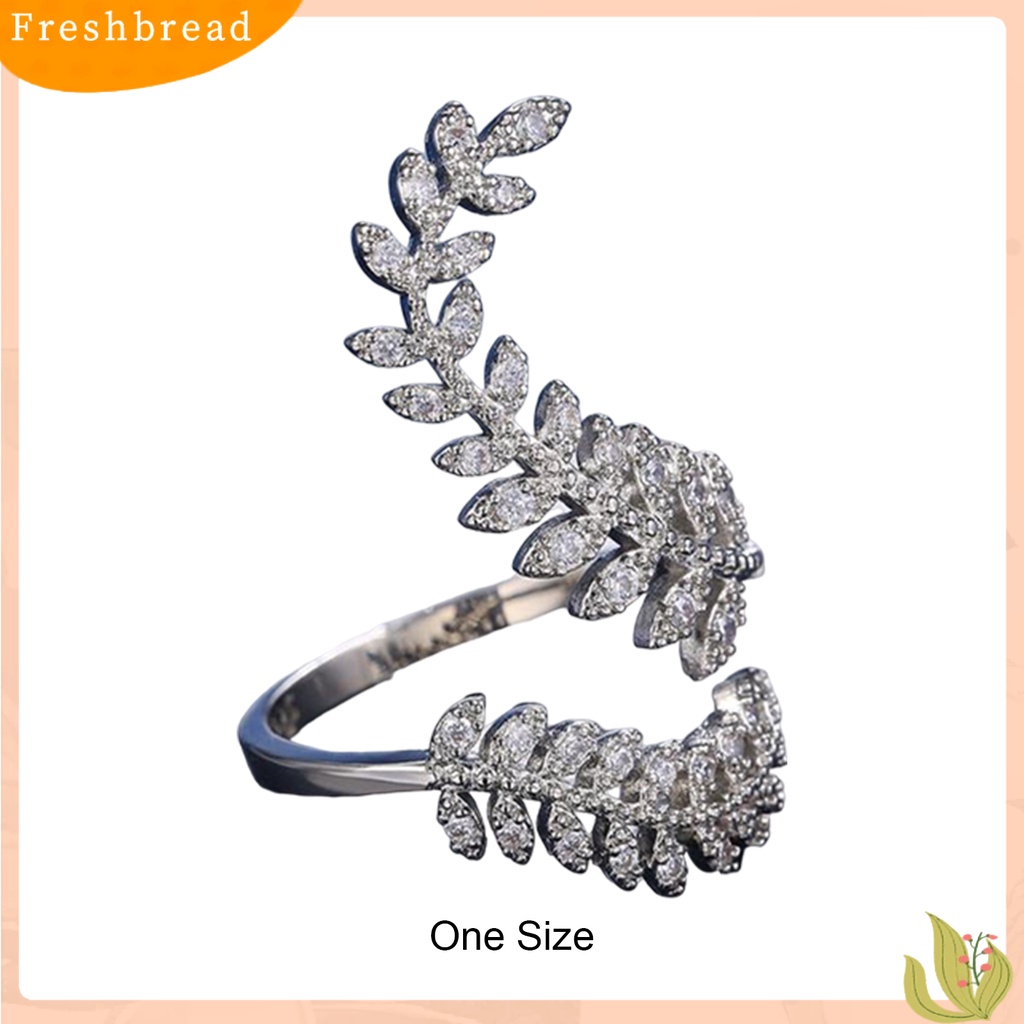 &lt; Freshbread &gt; Cincin Buku Jari Warna Silver Anggun Pembukaan Bentuk Daun Adjustable Pernikahan Jari Cincin Hadiah