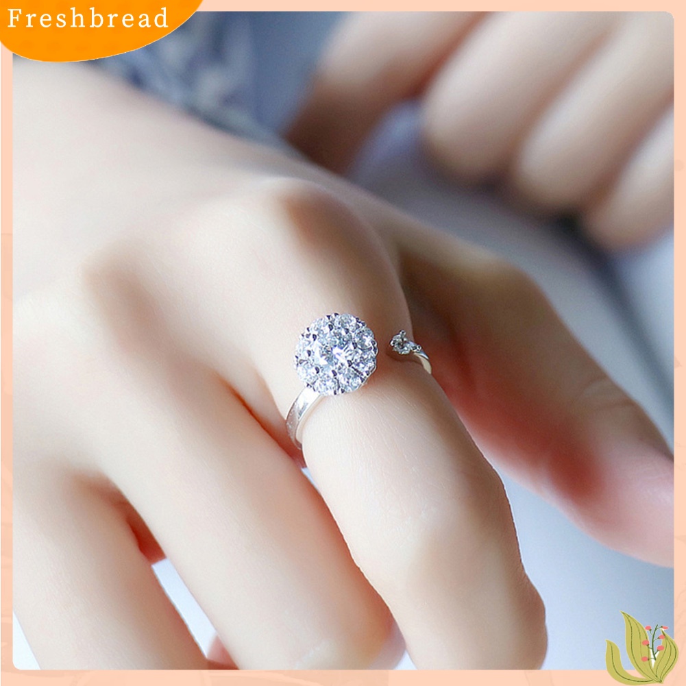 &lt; Freshbread &gt; Wanita Fashion Berlian Imitasi Bertatahkan Berputar Terbuka Jari Cincin Pesta Perhiasan Hadiah