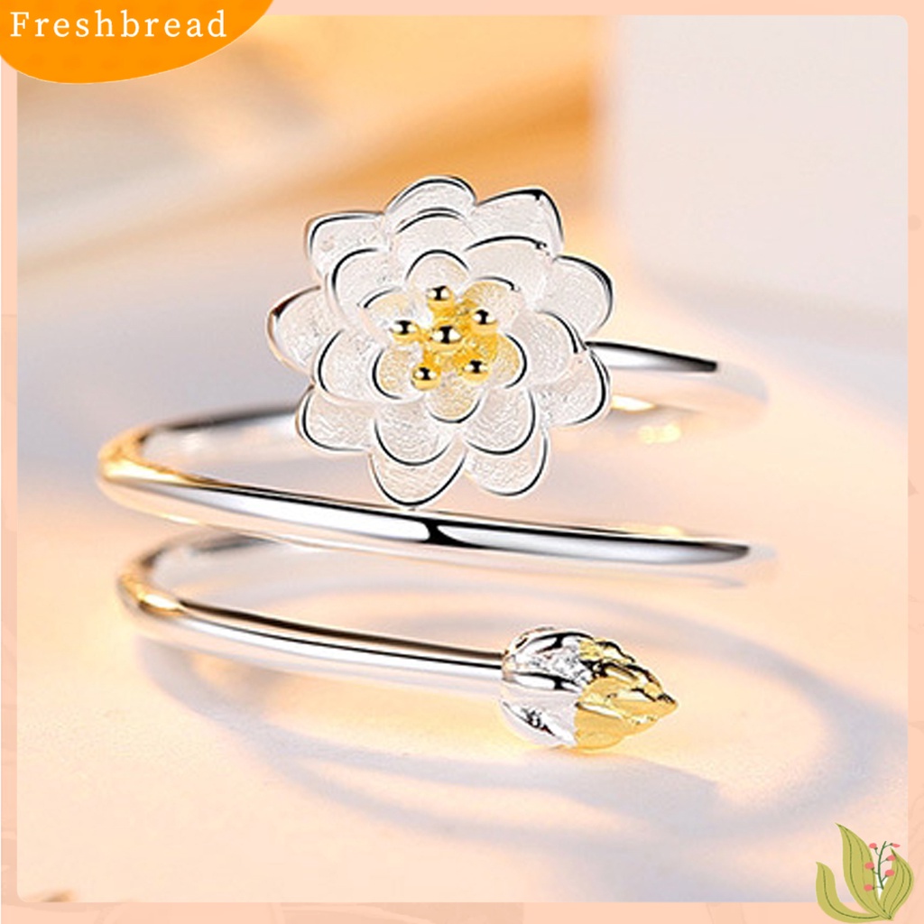 &lt; Freshbread &gt; Wanita Cincin Indah Halus Double-layer Lotus Shape Opening Adjustable Lady Circlet Gift