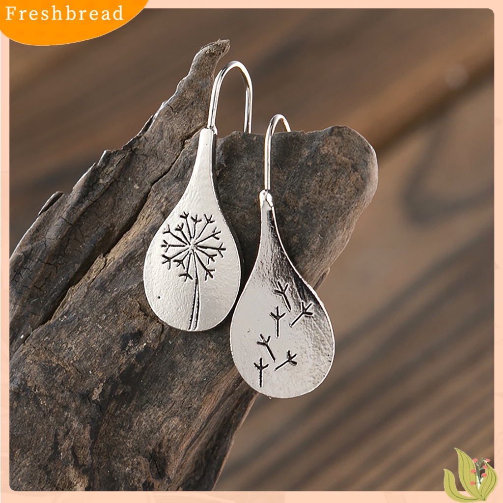 &lt; Freshbread &gt; Retro Dandelion Bunga Terukir Anting Sederhana Telinga Studs Kait Perhiasan Hadiah