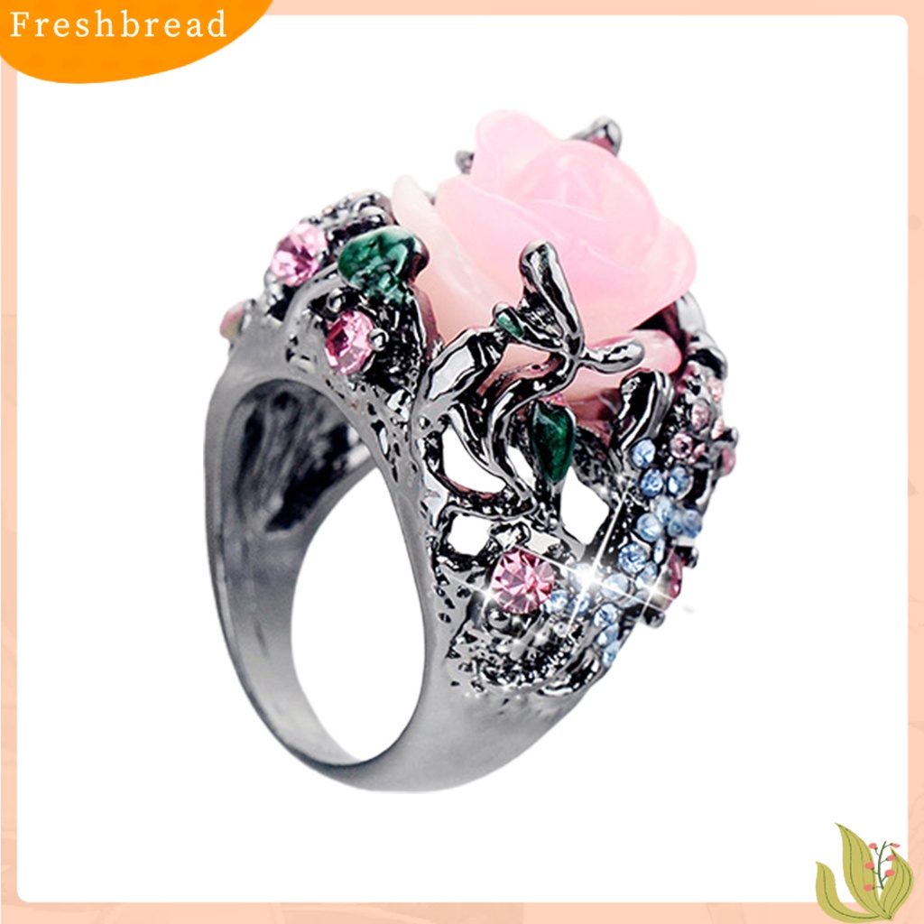 &lt; Freshbread &gt; Cincin Hias Nice-looking Berlian Imitasi Desain Bunga Wanita Cincin Perhiasan Aksesoris