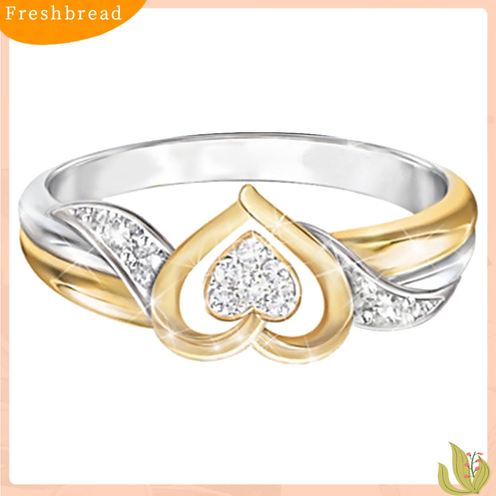 &lt; Freshbread &gt; Shiny Women Rhinestone Hollow Love Heart Finger Ring Perhiasan Pertunangan Pernikahan