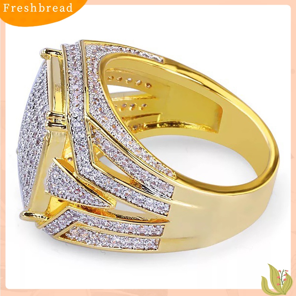 < Freshbread > Berlian Imitasi Mengkilap Perhiasan Pria Wanita Pertunangan Pernikahan Pengantin Pria Cincin