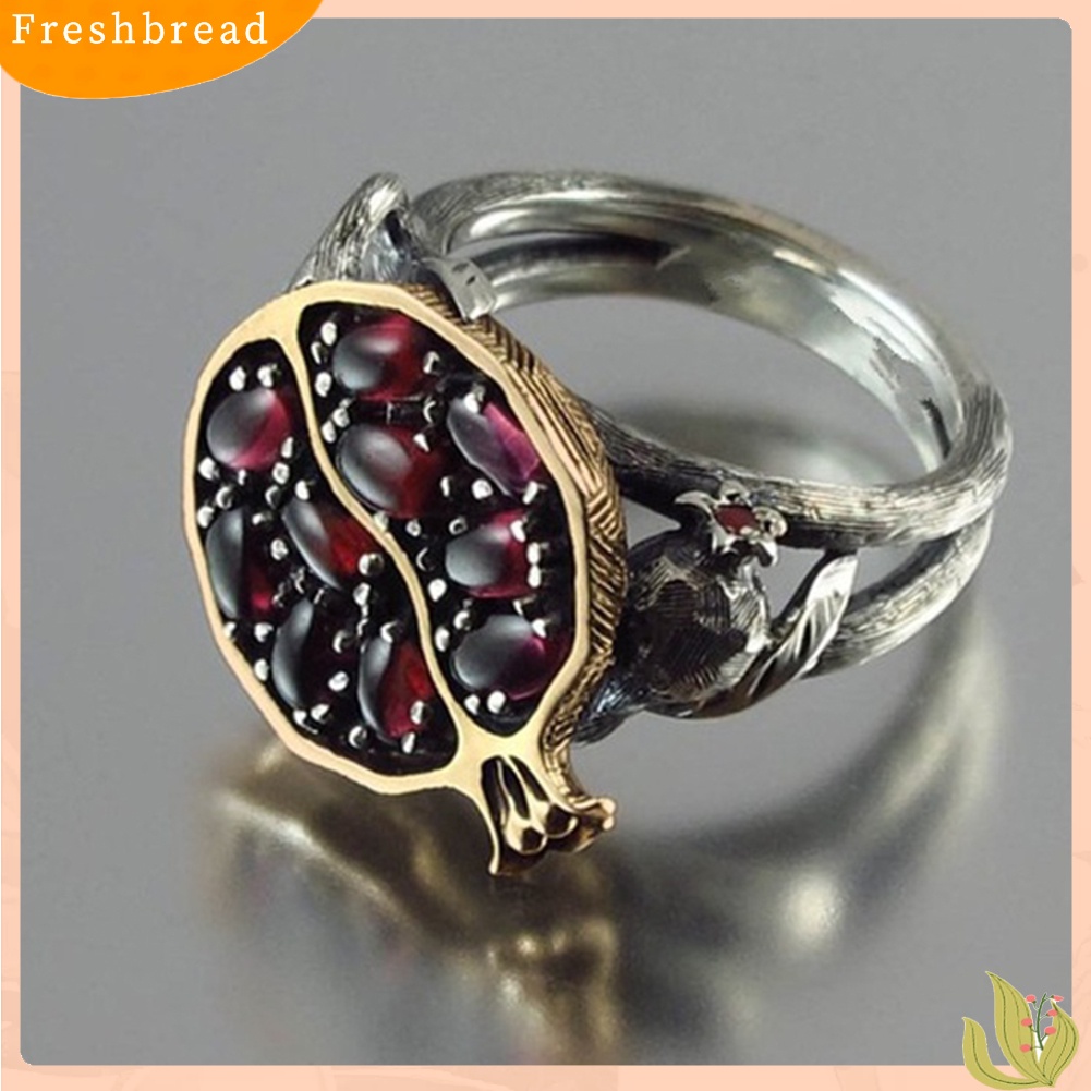 &lt; Freshbread &gt; Vintage Faux Gemstone Rotan Delima Cincin Wanita Pernikahan Pertunangan Perhiasan