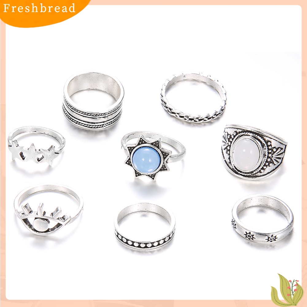 &lt; Freshbread &gt; 7Pcs/Set Bohemian Wanita Mata Bintang Faux Gemstone Kunckle Midi Jari Cincin Perhiasan