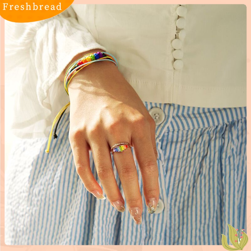 &lt; Freshbread &gt; Wanita Pelangi Open-end Mahkota Cincin Adjustable Double Band Circlet Perhiasan Hadiah