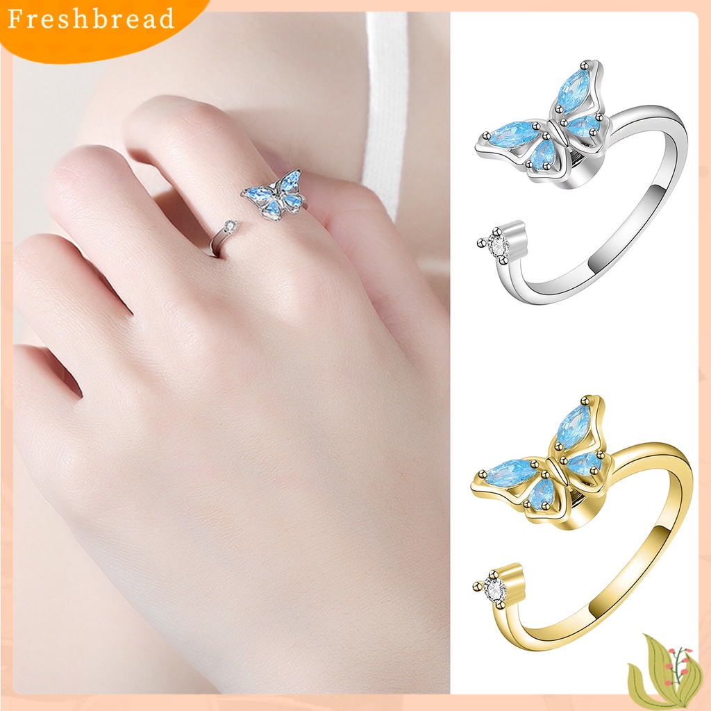 &lt; Freshbread &gt; Cincin Jari Geometris Menawan Niche Electroplating Opening Dekorasi Tidak Luntur Diputar Kupu-Kupu Terbuka Cincin Wanita Perhiasan
