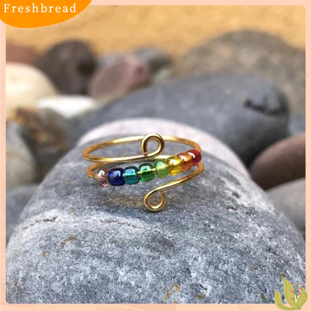 &lt; Freshbread &gt; Wanita Cincin Rotatable Adjustable Opening Design Geometris Electroplating Anti Stres Hadiah Manik-Manik Pelangi Warna-Warni Kecemasan Spinner Cincin Perhiasan Untuk Outdoor