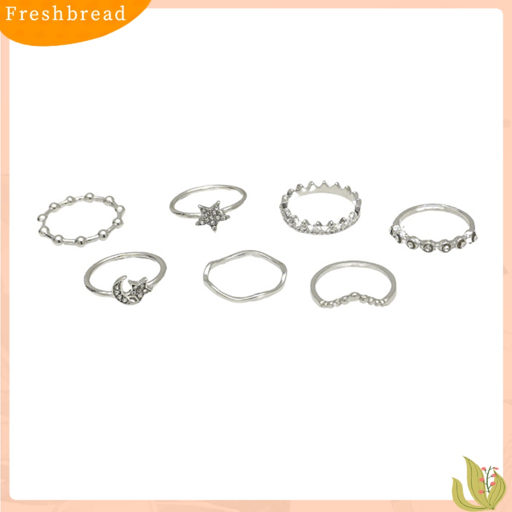 &lt; Freshbread &gt; 7Pcs Wanita Cincin Geometris Berlian Imitasi Mengkilap Hias Berkilau Semua Pertandingan Dekorasi Hadiah Ulang Tahun Wanita Bintang Bulan Jari Cincin Perhiasan Pesta Untuk Pacaran