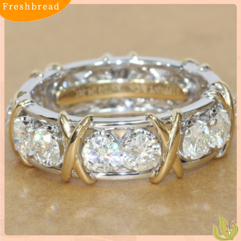 &lt; Freshbread &gt; Fashion Penuh Cubic Zirconia CZ Cross Cincin Berlapis Emas Putih Lady Pernikahan Perhiasan